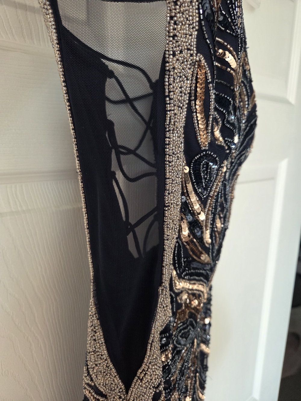 Navy and Rose Gold Sequin V-Neck Homecoming Dress - Picture 5 of 6